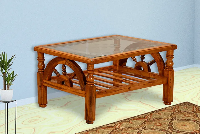 VIVDeal Glass Teak Center Table 2